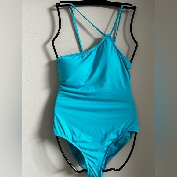 La Blanca One Piece Swimsuit 12 Women Lace Back One Shoulder Turquoise LB01G14 - Picture 6 of 12